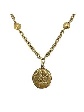 Chanel Necklace CC Logo Long Gold Plated